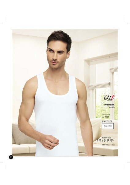 Erkek Penye Atlet %100 Pamuk 5'li Paket-Beyaz