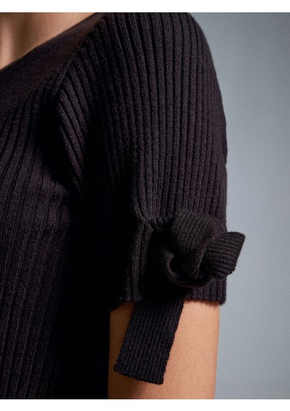 10828 Fitilli Kısa Kollu Kazak-Koyu Kahve fırsatları