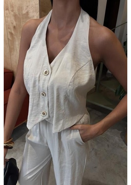 Halter Yaka Yelekli Modal Takım 10144