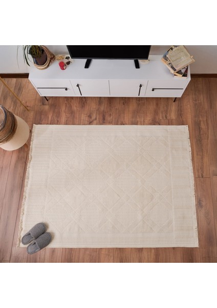 Soft Ruut Rutenna Halı - Ekru - 120X180 cm