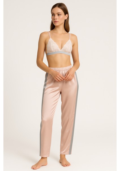 Kadın Premium Saten Sabahlık ve Pijama Takımı – Pudra Pembe, Dantelli Braletli 3’lü Set fırsatları