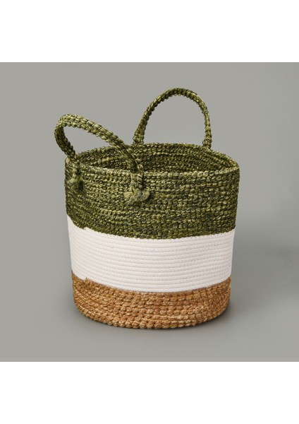 Living Green Culture Dekoratif Sepet - Krem / Yeşil - 27X28 cm
