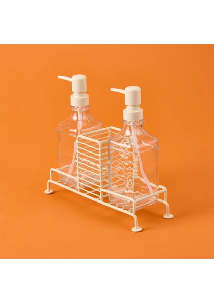 Cream 2'li Metal Stantlı Cam Sıvı Sabunluk - Şeffaf / Krem - 200 ml modelleri