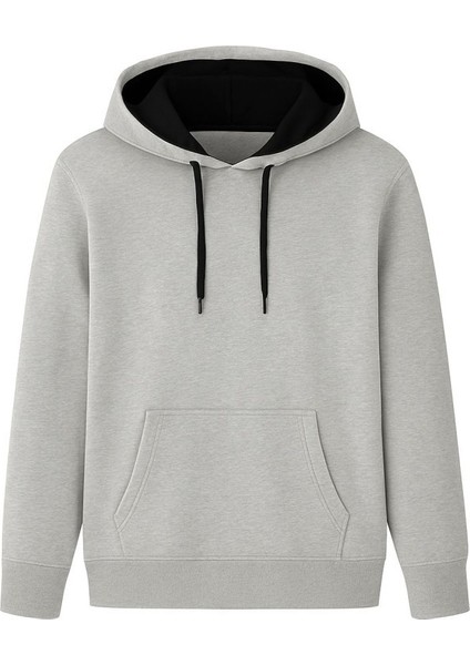 Erkek Düz Renk Gri Kapüşonlu Sweatshirt Erkek Sweatshirt Gri