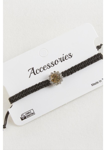 Çiçek Taşlı Makrome Örgülü Bileklik