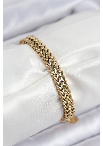 316L Çelik Örme Zincir Model Gold Renk Kadın Bileklik - TJ-BB7831