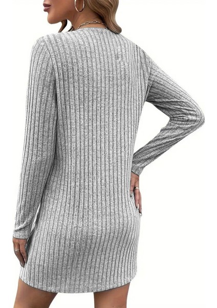 Kadın Uzun Kollu Yakadan Fermuarlı Kısa Şardonlu Kaşkorse Elbise modelleri