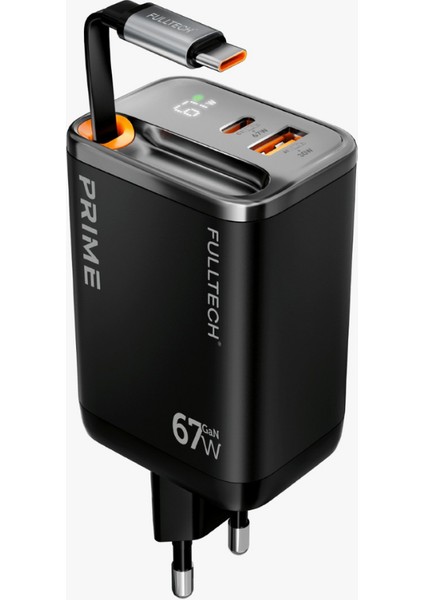 67W Gan Hızlı Şarj Adaptörü, Şarj Cihazı, 1x Type-C Girişi, 1x USB Girişi, Dijital Gösterge, Güçlü Performans, Şarj Başlığı, Aşırı Gerilim, Kısa Devre, Isınma ve Akım Koruması