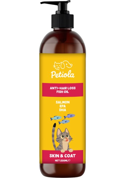 Tüy Dökülmesini Önleyici ve Tüy Sağlığını Destekleyici Kediler Için Balık Yağı Omega 3 ve 6, 200 ml
