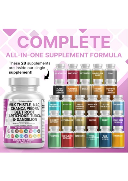 Milk Thistle Nac Chanca Piedra Beet Root Artichoke Dandelion Root - Liver Cleanse Detox Repair Plus Tudca Choline Ginger 60 Capsul. fiyatları