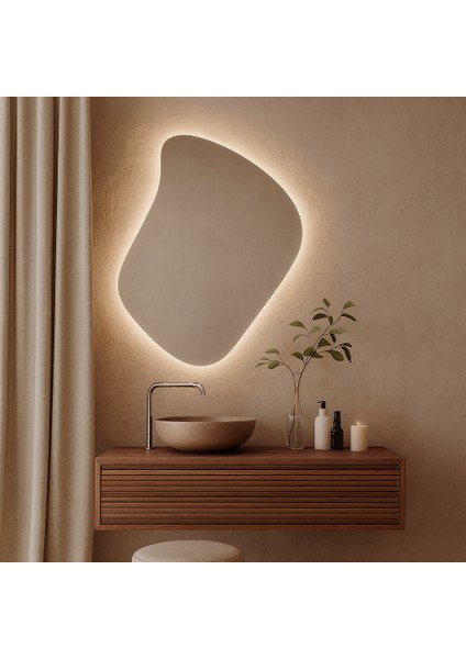 Aura LED Ayna – Organik Asimetrik Formlu Modern Duvar Aynası