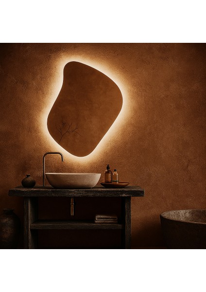 Aura LED Ayna – Organik Asimetrik Formlu Modern Duvar Aynası indirimleri