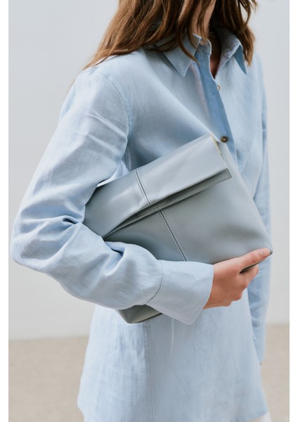 Kapaklı Deri Çanta Mavi