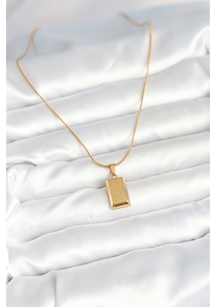 316L Çelik Gold Renk Külçe Altın Model Kolye fiyatları