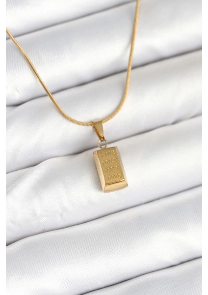 316L Çelik Gold Renk Mini Külçe Altın Model Kolye