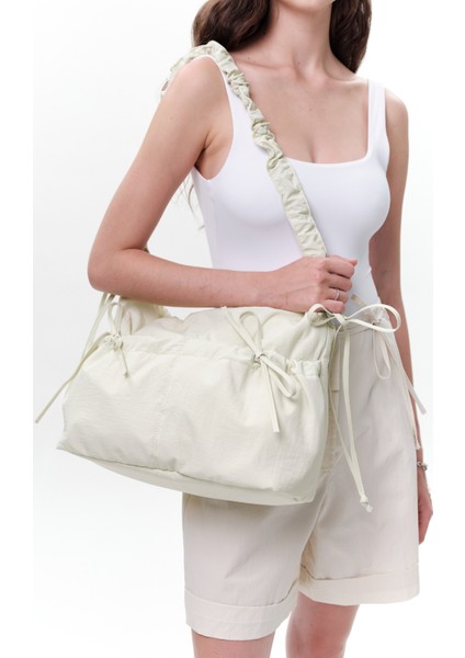 Büzgü Detaylı Tote Çanta Sarı