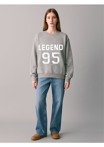 Uzun Kollu Sıfır Yaka Slogan Baskılı Gri Sweatshırt