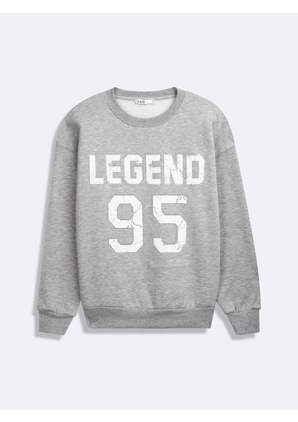 Uzun Kollu Sıfır Yaka Slogan Baskılı Gri Sweatshırt fiyatları