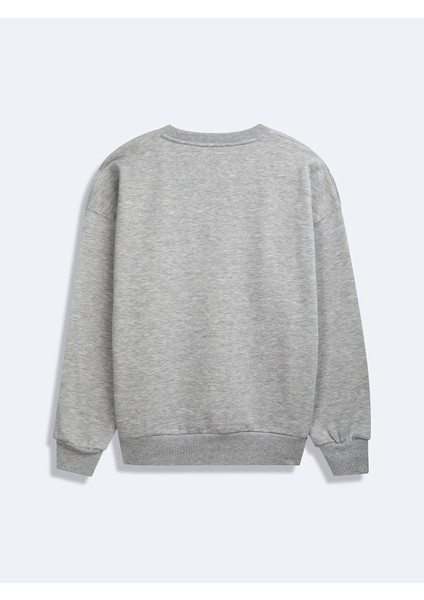 Uzun Kollu Sıfır Yaka Slogan Baskılı Gri Sweatshırt modelleri