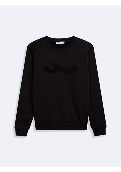 Uzun Kollu Bisiklet Yaka Sıgn Baskılı Siyah Sweatshırt