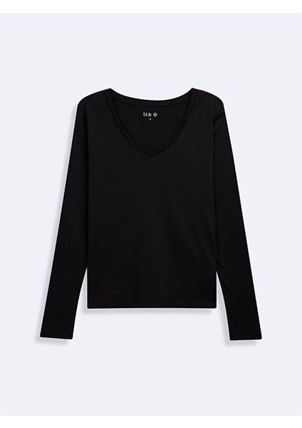 Uzun Kollu V Yaka Basıc Siyah Sweatshırt fiyatları