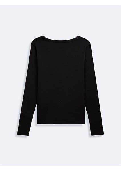 Uzun Kollu V Yaka Basıc Siyah Sweatshırt modelleri