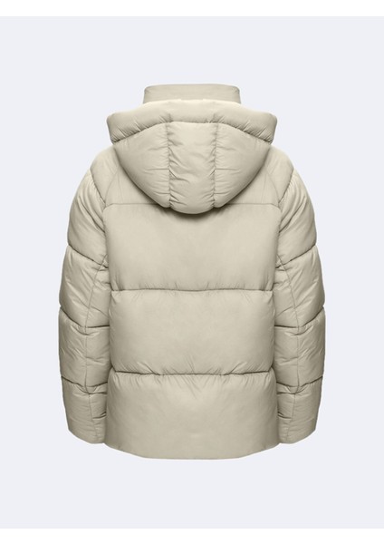 Kapüşonlu Fermuarlı Şişme Bej Mont modelleri