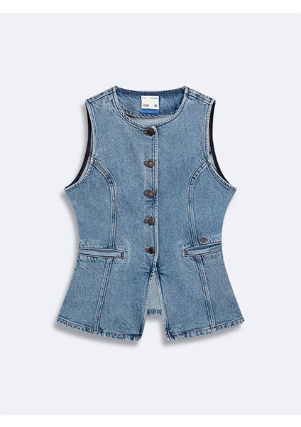 Dıora Kolsuz Önü Düğmeli Jean Yelek