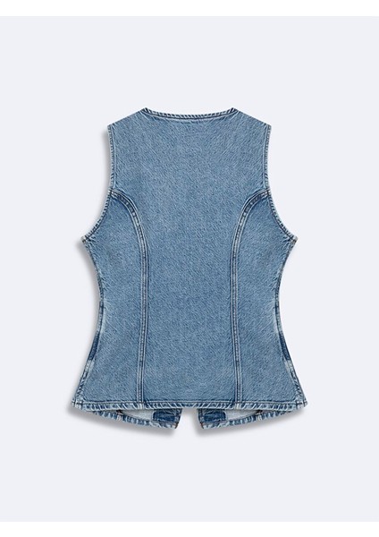 Dıora Kolsuz Önü Düğmeli Jean Yelek fiyatları