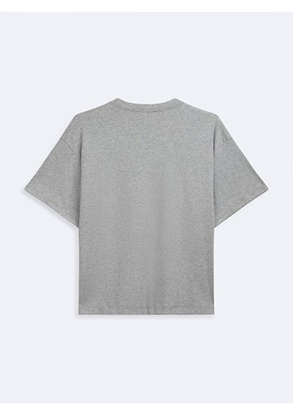 Kısa Kollu Bisiklet Yaka Slogan Baskılı Gri T-Shırt modelleri