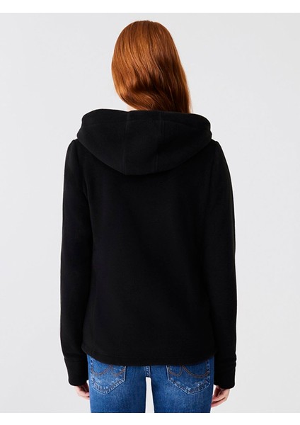 Fermuarlı Regular Kapüşonlu Polar Düz Fit Siyah Sweatshırt modelleri