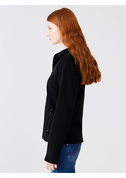 Fermuarlı Regular Kapüşonlu Polar Düz Fit Siyah Sweatshırt fırsatları