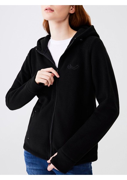 Fermuarlı Regular Kapüşonlu Polar Düz Fit Siyah Sweatshırt indirimleri