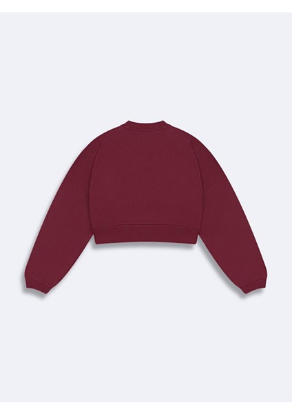 Bisiklet Yaka Önü Baskılı Crop Kırmızı Sweatshırt modelleri