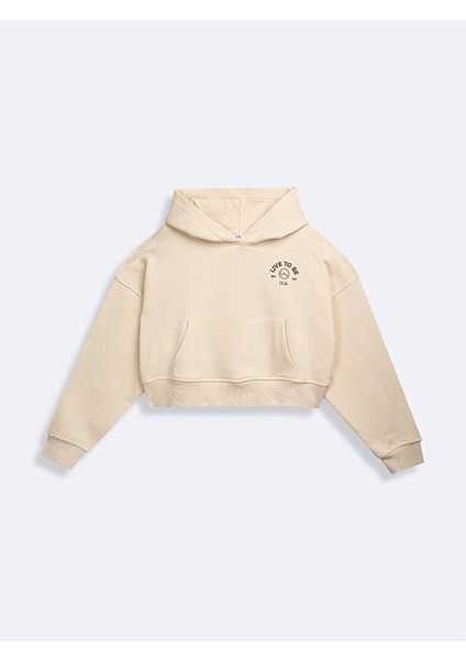 Uzun Kollu Kapüşonlu Baskılı Bej Sweatshırt fiyatları