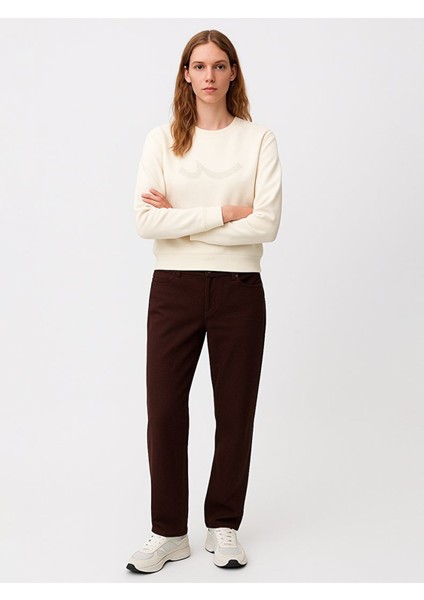 Sıgn Baskılı Bisiklet Yaka Uzun Kollu Bej Sweatshırt