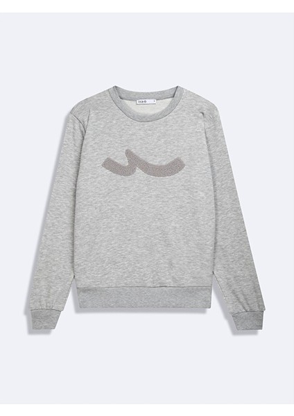 Uzun Kollu Bisiklet Yaka Sıgn Baskılı Gri Sweatshırt fiyatları