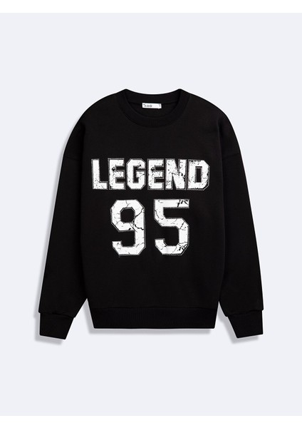 Uzun Kollu Sıfır Yaka Slogan Baskılı Siyah Sweatshırt modelleri