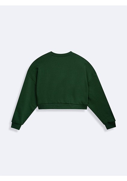 Bisiklet Yaka Baskılı Crop Yeşil Sweatshırt modelleri