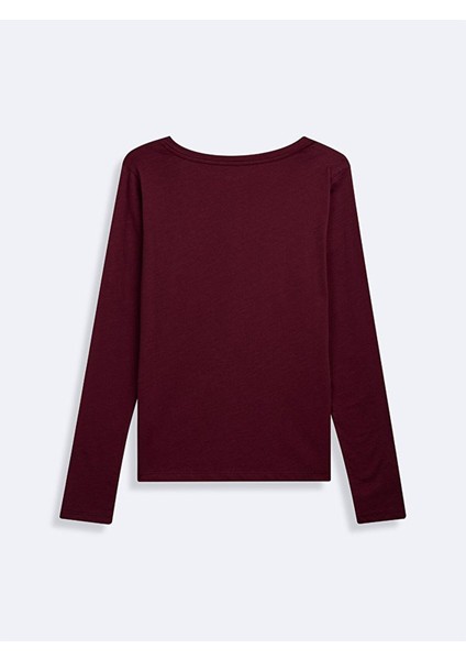 Uzun Kollu V Yaka Basıc Kırmızı Sweatshırt fiyatları