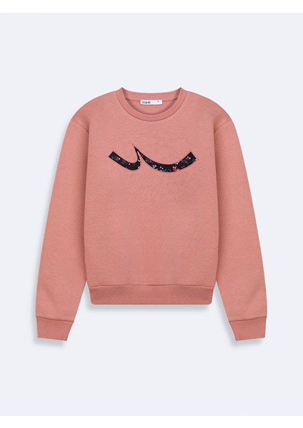 Sıgn Baskılı Sıfır Yaka Uzun Kollu Pembe Sweatshırt fiyatları