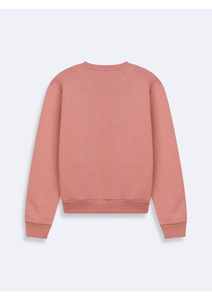 Sıgn Baskılı Sıfır Yaka Uzun Kollu Pembe Sweatshırt modelleri