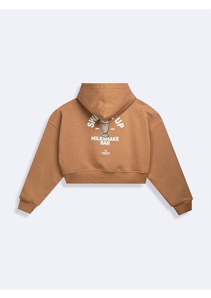 Uzun Kollu Kapüşonlu Baskılı Kahve Rengi Sweatshırt fiyatları