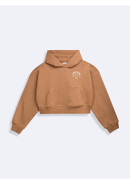 Uzun Kollu Kapüşonlu Baskılı Kahve Rengi Sweatshırt modelleri