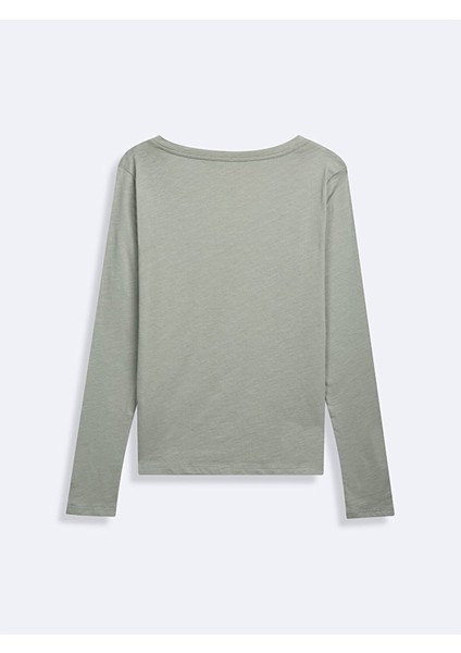 Uzun Kollu V Yaka Basıc Yeşil Sweatshırt fiyatları