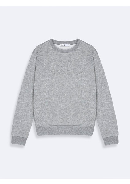 Uzun Kollu Sıgn Baskılı Bisiklet Yaka Gri Sweatshırt