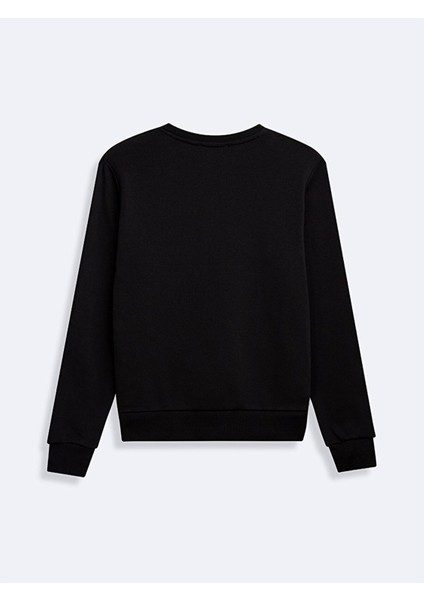 Sıgn Baskılı Bisiklet Yaka Uzun Kollu Siyah Sweatshırt fiyatları