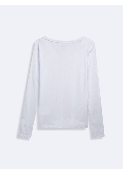 Uzun Kollu V Yaka Basıc Beyaz Sweatshırt modelleri