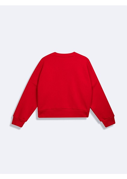 Uzun Kollu Bisiklet Yaka Slogan Baskılı Kırmızı Sweatshırt modelleri