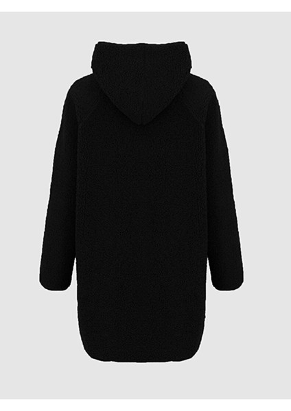 Uzun Kollu Polar Fermuarlı Kapüşonlu Siyah Mont modelleri